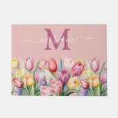 Luxe Keuken Vloermat: Roze en Paarse Tulpen Deurmat (Voorkant)