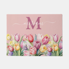 Luxe Keuken Vloermat: Roze en Paarse Tulpen Deurmat
