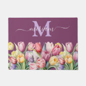 Luxe Keuken Vloermat: Roze en Paarse Tulpen Deurmat (Voorkant)