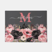 Luxe Keuken Vloermat: Roze en zwarte bloemen Deurmat (Voorkant)