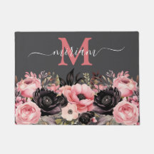 Luxe Keuken Vloermat: Roze en zwarte bloemen