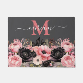 Luxe Keuken Vloermat: Roze en zwarte bloemen Deurmat