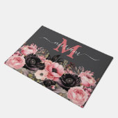 Luxe Keuken Vloermat: Roze en zwarte bloemen Deurmat (Schuin)
