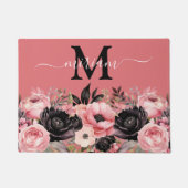 Luxe Keuken Vloermat: Roze en zwarte bloemen Deurmat (Voorkant)