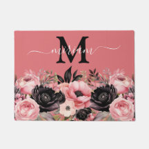 Luxe Keuken Vloermat: Roze en zwarte bloemen