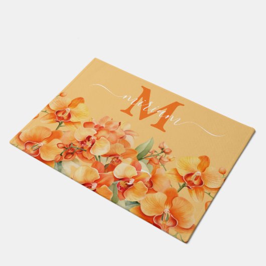 Luxe Keuken Vloermat: Sinaasappel Orchideeën Deurmat (Schuin)