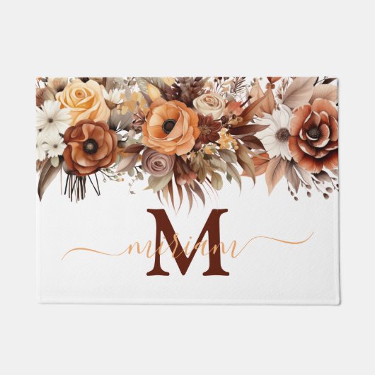 Luxe Keukenmat: Bruine Boho Bloemen Deurmat (Voorkant)