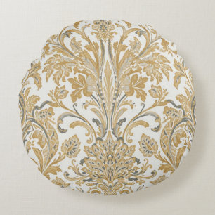 Luxe, Klassiek, Elegant, Goud Beige Patroon Rond Kussen