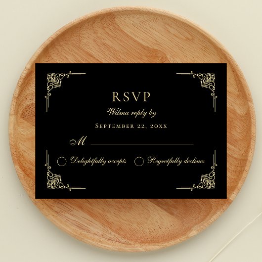 Luxe Klassieke Elegante Classy Zwart Goud RSVP Gif