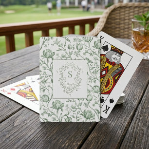 Luxe Klassieke Salie Franse Toile Monogram Wapensc Pokerkaarten