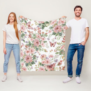Luxe Kleurrijke Wilde Bloem blauwe vlinder  Fleece Deken