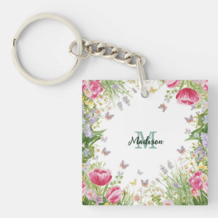 Luxe Kleurrijke Wilde Bloem blauwe vlinder Sleutelhanger
