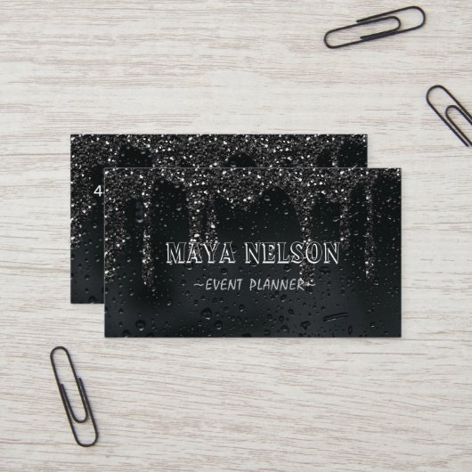 Luxe koele regenachtige zwarte achtergrond visitekaartje (Voorkant / Achterkant in situ)