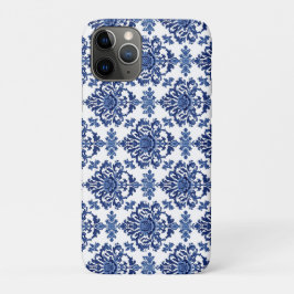 Luxe Koningsblauw en Wit Barok Bloemmotief Case-Mate iPhone Case