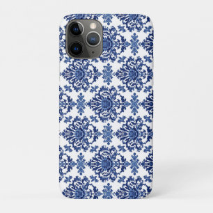 Luxe Koningsblauw en Wit Barok Bloemmotief Case-Mate iPhone Case