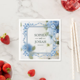 Luxe Koninklijk Blauw en Wit Barok Bloemmotief Servet