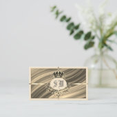 Luxe Koninklijke Beige Gouden Kroon met Monogram F Visitekaartje (Staand voorkant)