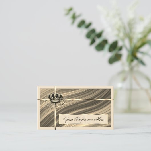 Luxe Koninklijke Beige Gouden Kroon met QR Code No Visitekaartje (Staand voorkant)