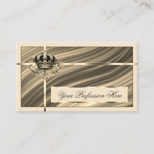 Luxe Koninklijke Beige Gouden Kroon met QR Code No Visitekaartje (Voorkant)