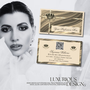 Luxe Koninklijke Beige Gouden Kroon met QR Code No Visitekaartje