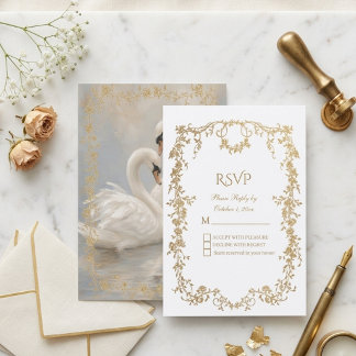 Luxe Koninklijke Witte en Gouden Formele Bloemen B RSVP Kaartje