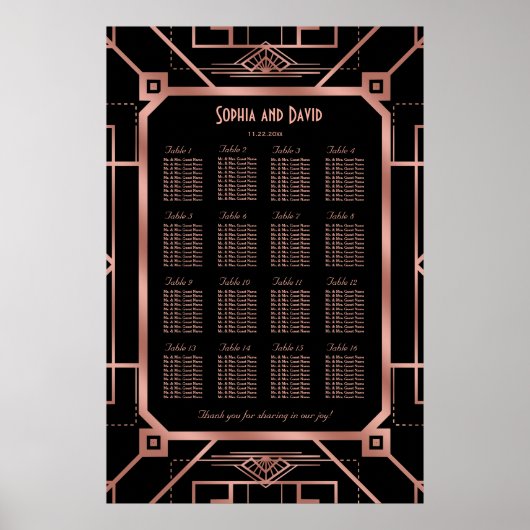 Luxe Koper Zwart Grote Gatsby Zitplaatskaart Poster (Voorkant)