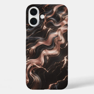 Luxe koperen & zwarte marmeren behuizing - Elegant iPhone 16 Plus Hoesje