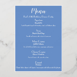 Luxe Korenbloem Blauwe Gouden Cocktailparty Menu