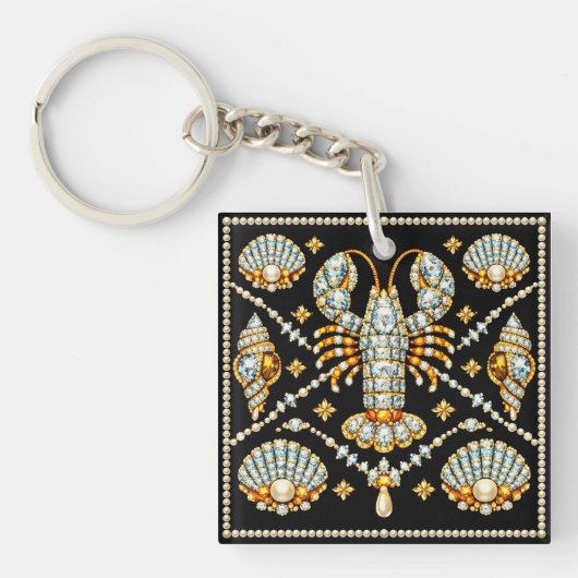 Luxe kreeft met juweelpatroon diamant sleutelhanger (voorkant)
