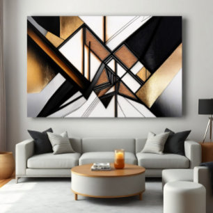 Luxe Kunst Abstract Geometrisch Hout en Goud Poster