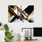 Luxe Kunst Abstract Geometrisch Hout en Goud Poster (Thuiskantoor)