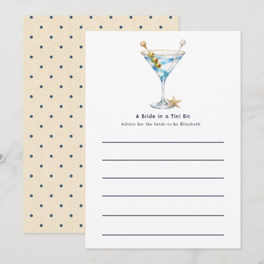 Luxe Kust Blauwe Martini Bachelorette Advieskaart (Voorkant / Achterkant)