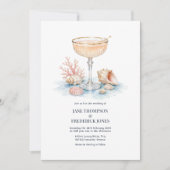 Luxe Kust Chic Champagne Cocktail Bruiloft Kaart (Voorkant)
