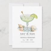 Luxe Kust Chic Limoencocktail Zeeschelpen Bruiloft Save The Date (Voorkant)