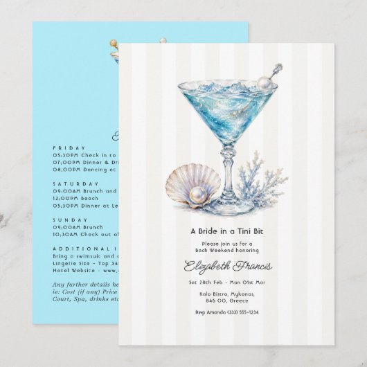 Luxe Kust Chic Martini Bachelorette Weekend Kaart (Voorkant / Achterkant)