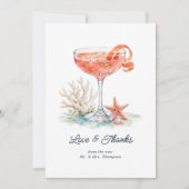 Luxe Kust Chic Roze Cocktail Koraal Bruiloft Bedankkaart (Voorkant)
