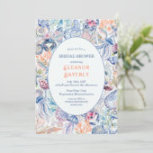 Luxe Kust Chinoiserie Zeeschelp Bruiloftsdouche Kaart (Staand voorkant)