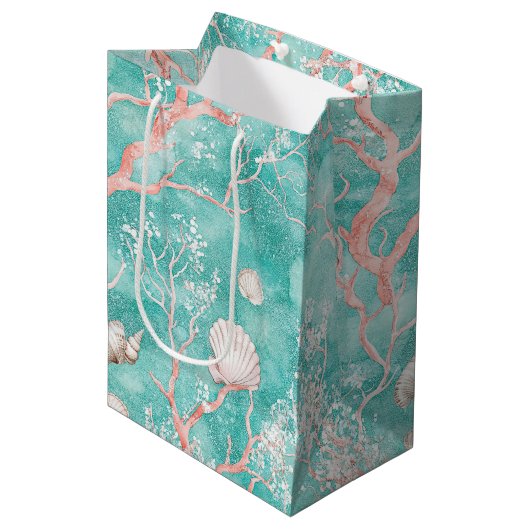 Luxe Kust Koraal Patroon Medium Cadeauzakje (Voorkant Gekanteld)