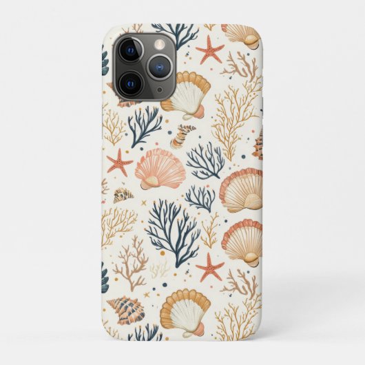 Luxe Kust Schelp Blauw Koraal Perzik Patroon Case-Mate iPhone Case (Achterkant)