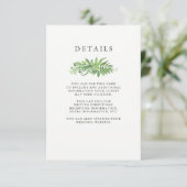 Luxe laat groene botanische bruiloft — gastgegeven informatiekaartje (Staand voorkant)