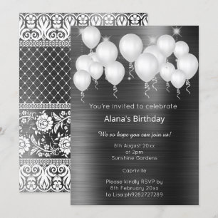 LUXE LACE BALLOON BLACK METALLIC BIRTHDAY KAART