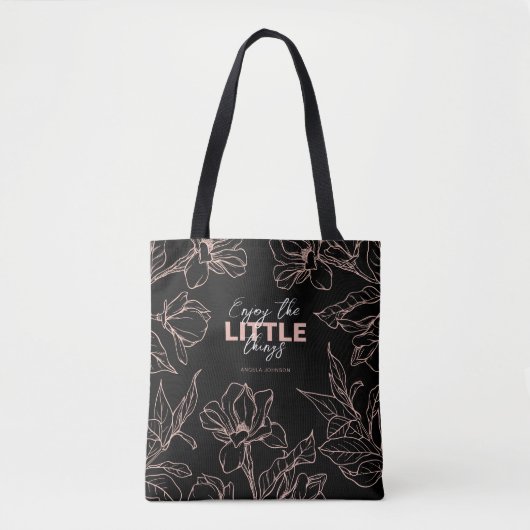 Luxe Lady Boss Black Bag met roze bloemen Tote Bag (Voorkant)