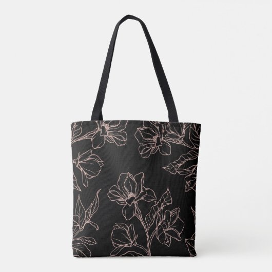 Luxe Lady Boss Black Bag met roze bloemen Tote Bag (Achterkant)