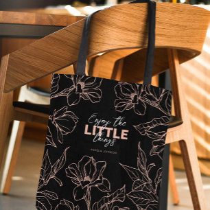 Luxe Lady Boss Black Bag met roze bloemen Tote Bag