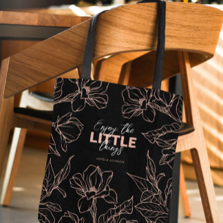 Luxe Lady Boss Black Bag met roze bloemen Tote Bag
