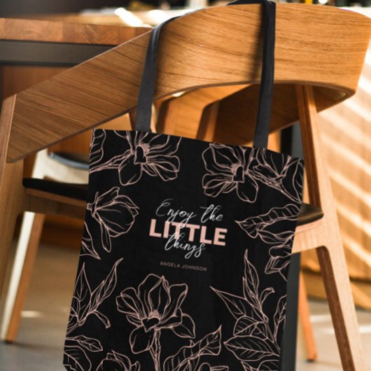 Luxe Lady Boss Black Bag met roze bloemen Tote Bag