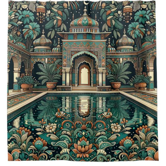 "Luxe landgoed: Art Deco binnenzwembad" Douchegordijn (Voorkant)