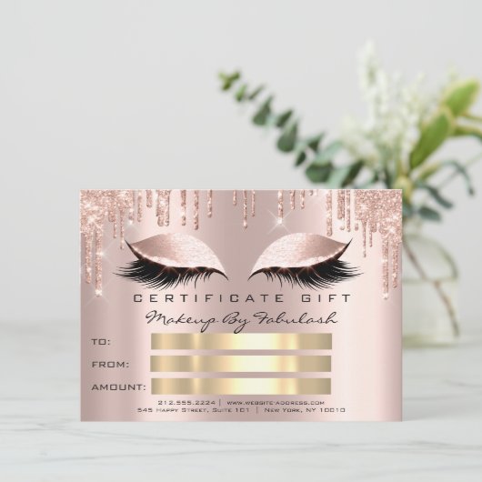 Luxe Lashes Blush Drids Makeup Certificate Gift Kaart (Staand voorkant)