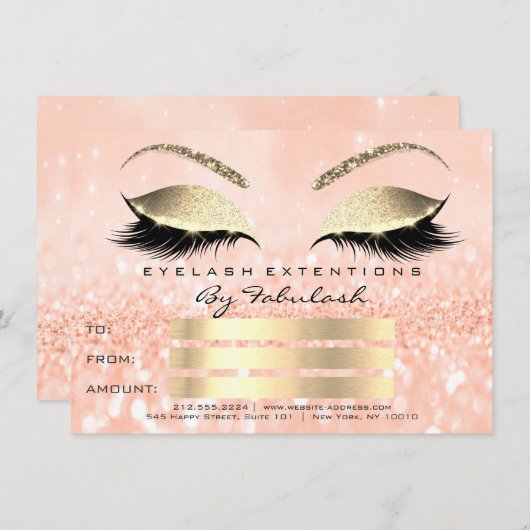 Luxe Lashes Peach Gold Makeup Certificate Gift (Voorkant / Achterkant)