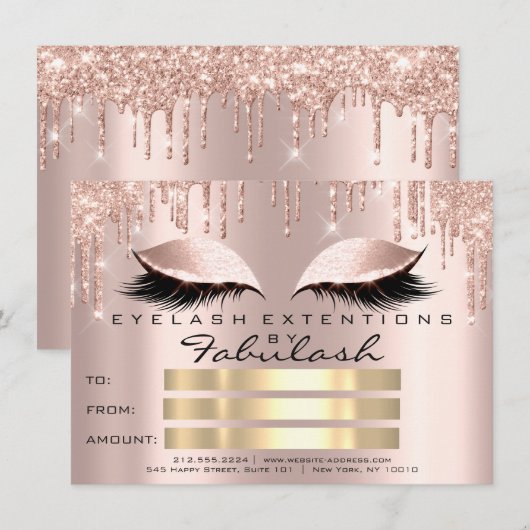 Luxe Lashes Roos Gold Makeup Certificate Gift Kaart (Voorkant / Achterkant)